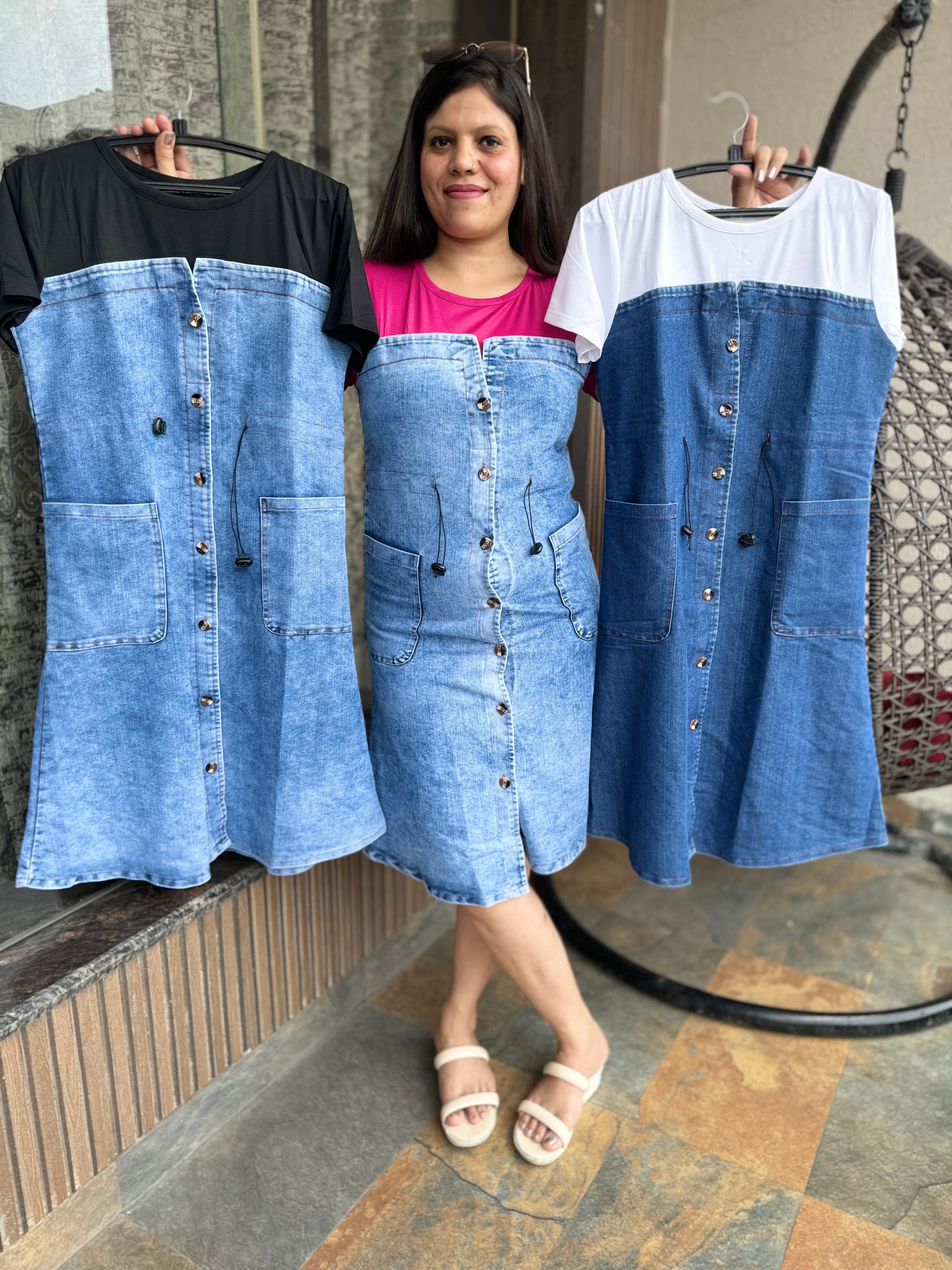 Denim one piece dress on sale