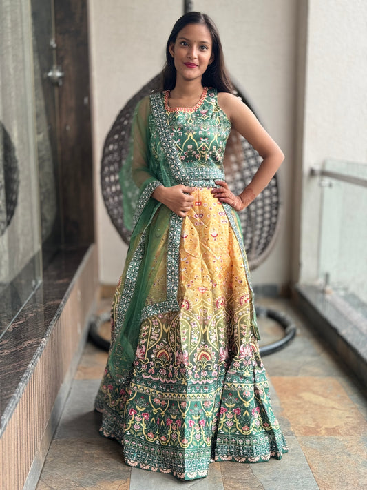 YELLOW AND GREEN BANARSI LEHNGA