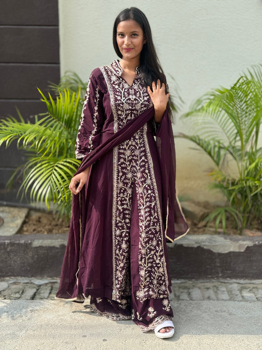 FRONT-BACK WORK MASTANI SUIT WITH DIVIDER PLAZO