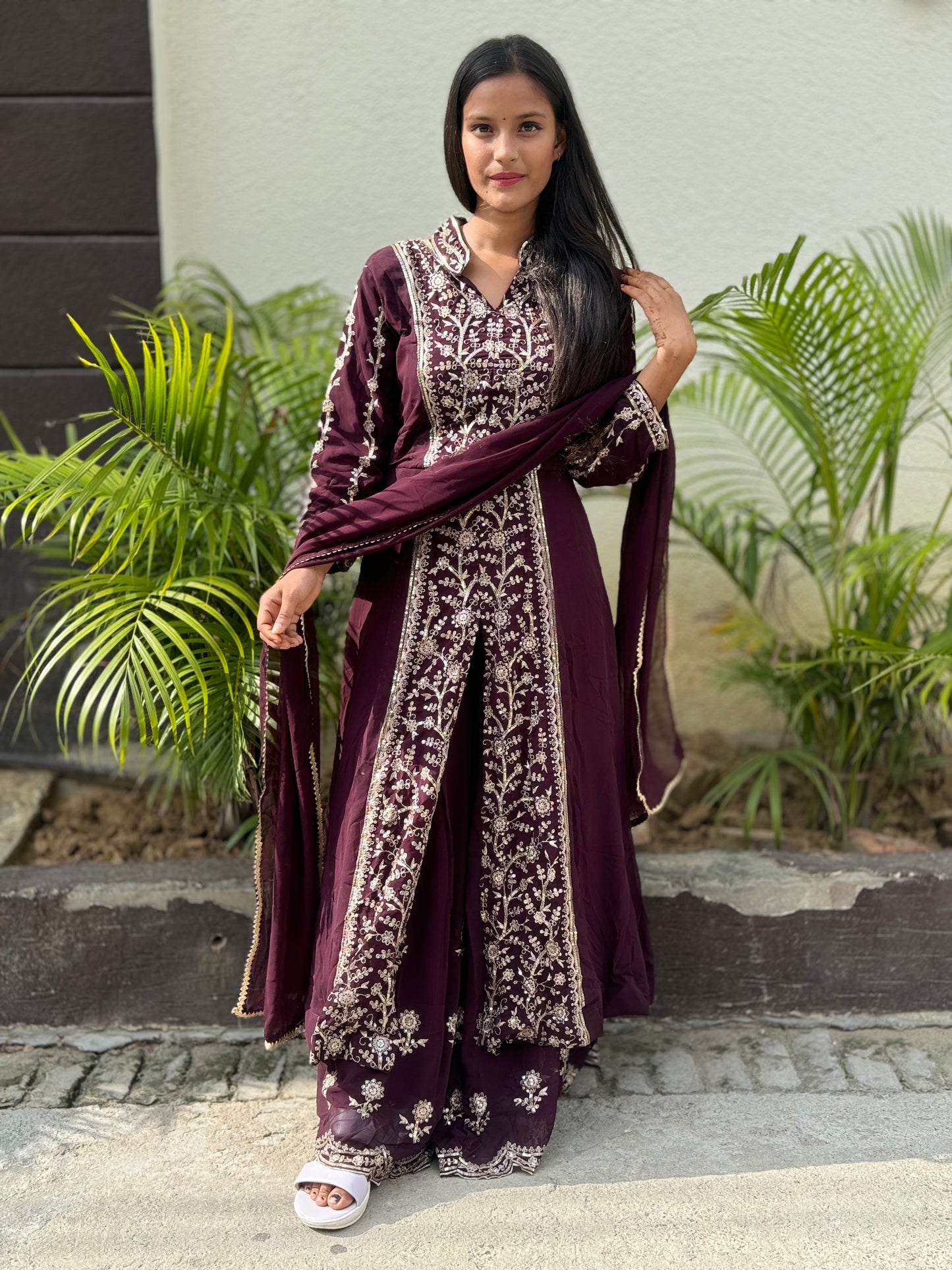 FRONT-BACK WORK MASTANI SUIT WITH DIVIDER PLAZO