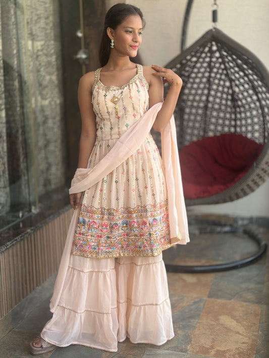 PEACH COLOUR SHARARA SUIT WITH DUPATTA SET