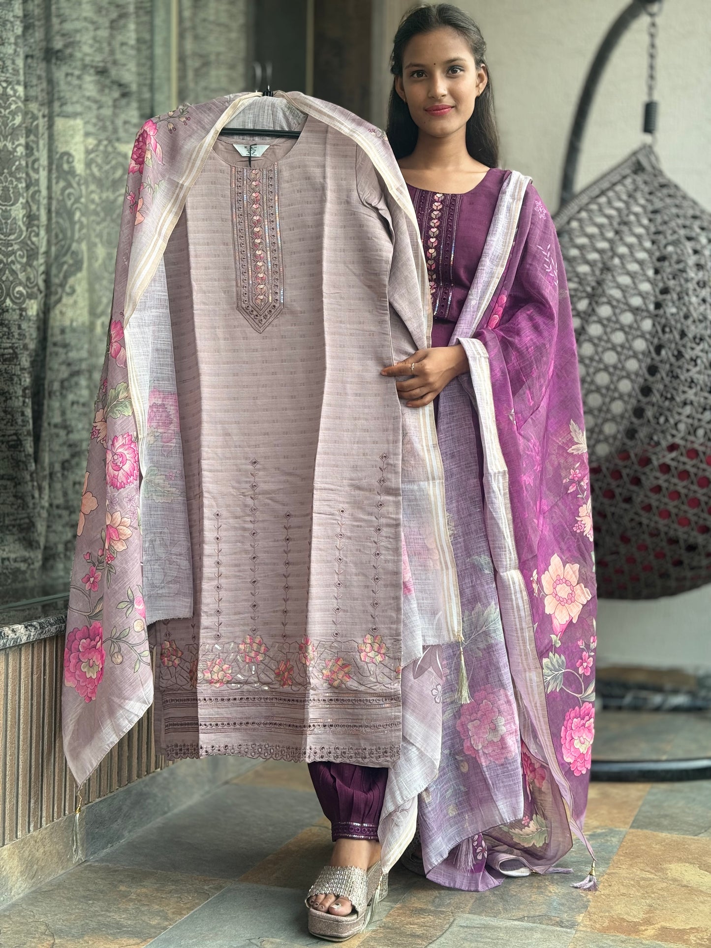 MODAL COTTON EMBROIDERED PATHANI SUIT