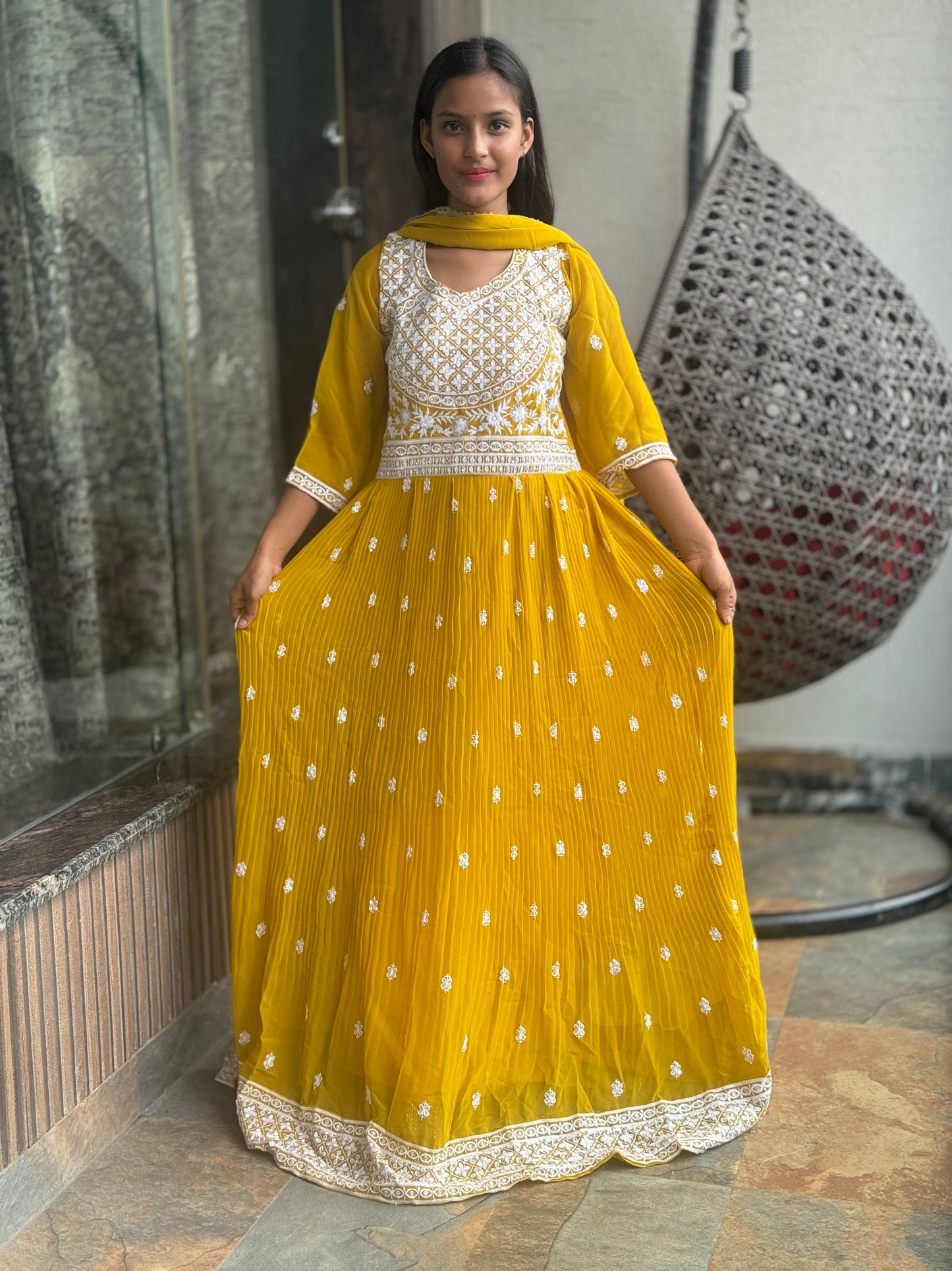 HALDI SPECIAL GEORGETTE GOWN WITH WHITE THREAD WORK