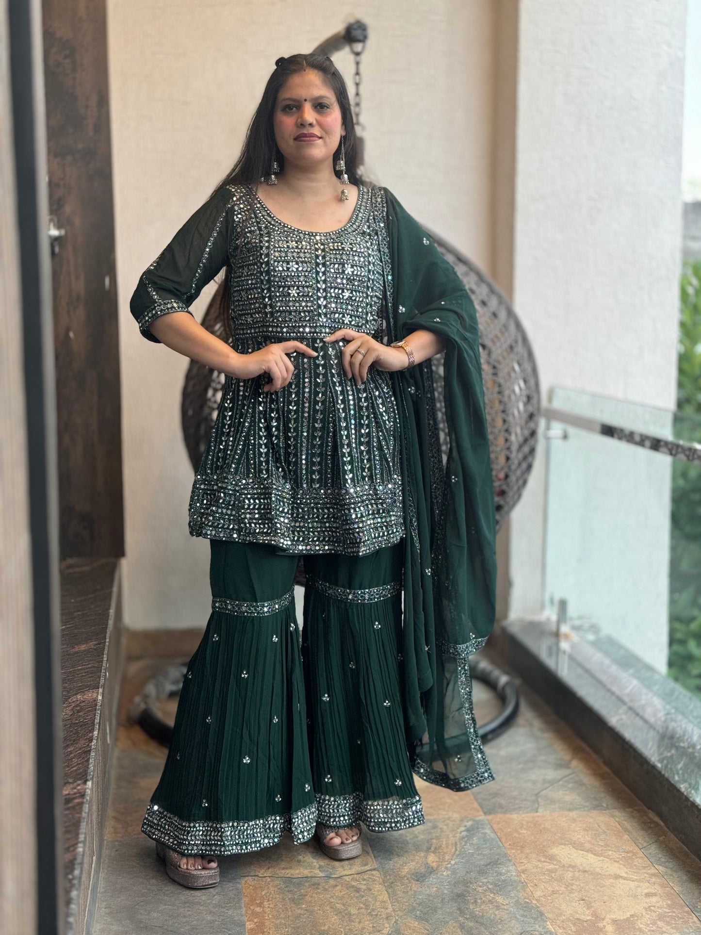 LATEST TRADITIONAL SHARARA WITH FULL MIRROR WORK