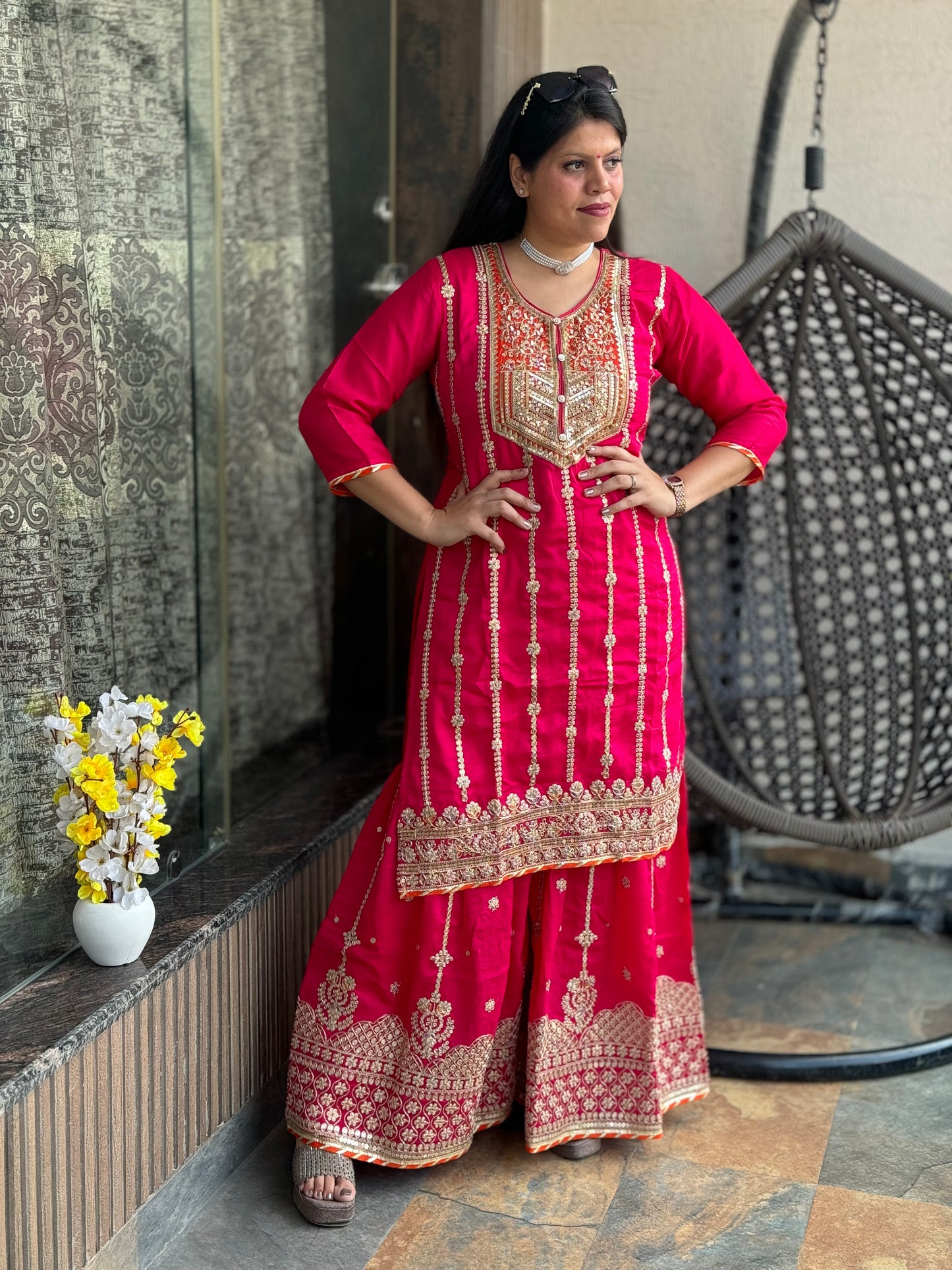 INDIPEHNAWA PREMIUM ETHNIC DUAL TONE CHINON HEAVY SHARARA