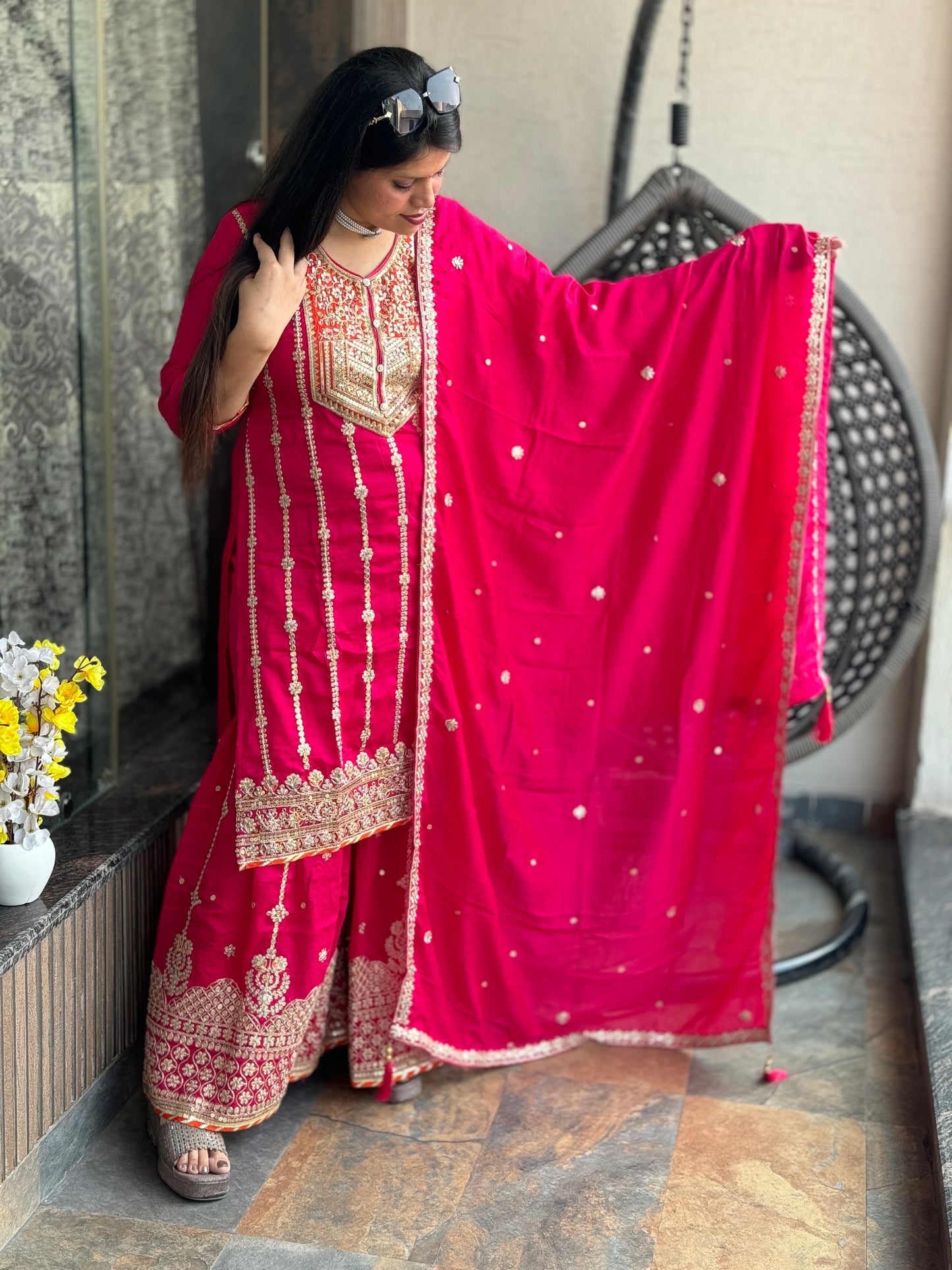 INDIPEHNAWA PREMIUM ETHNIC DUAL TONE CHINON HEAVY SHARARA