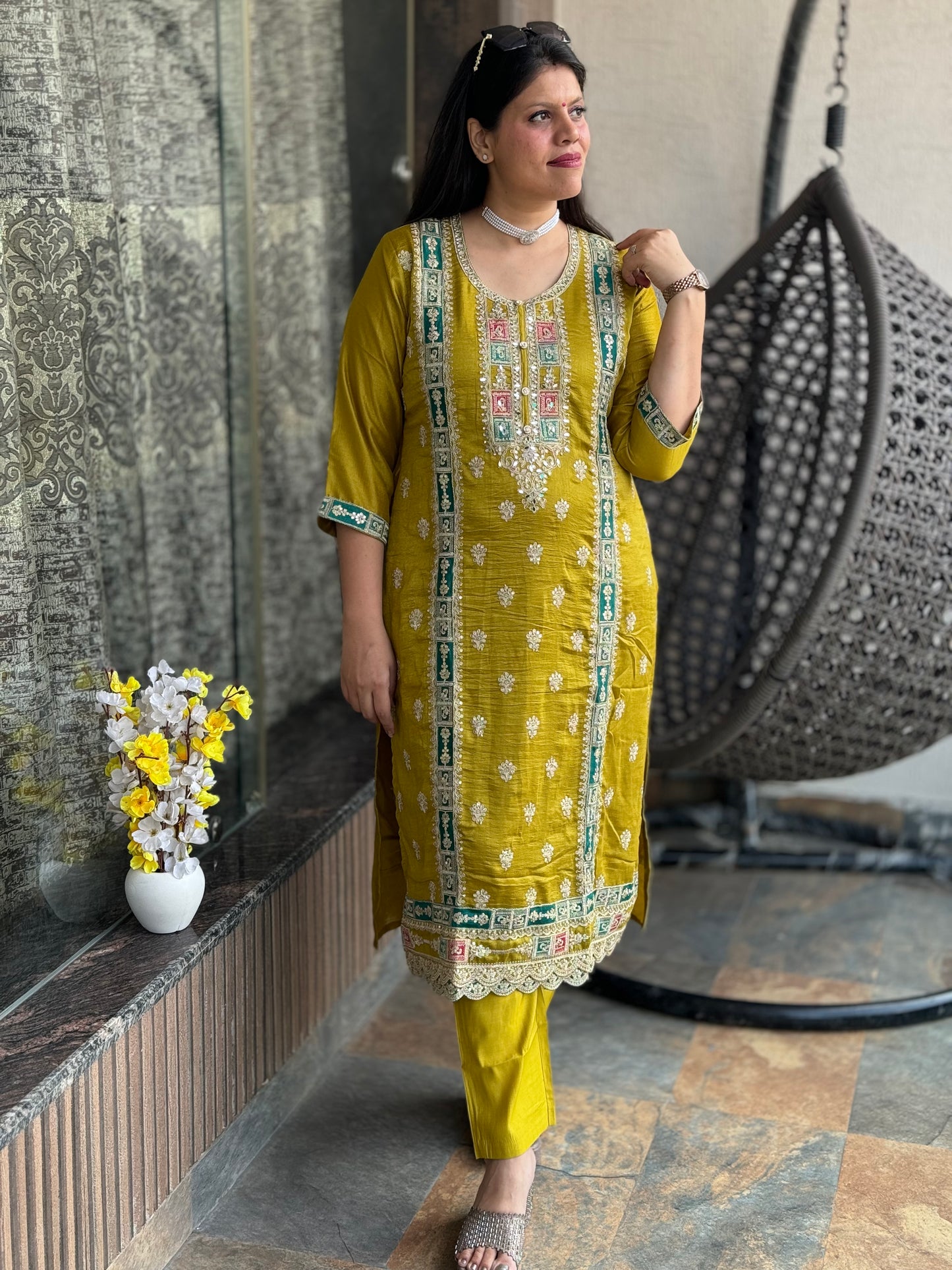 INDIPHEHNAWA WEDDING SPECIAL HEAVY EMBROIDRY WORK CHINON SUIT