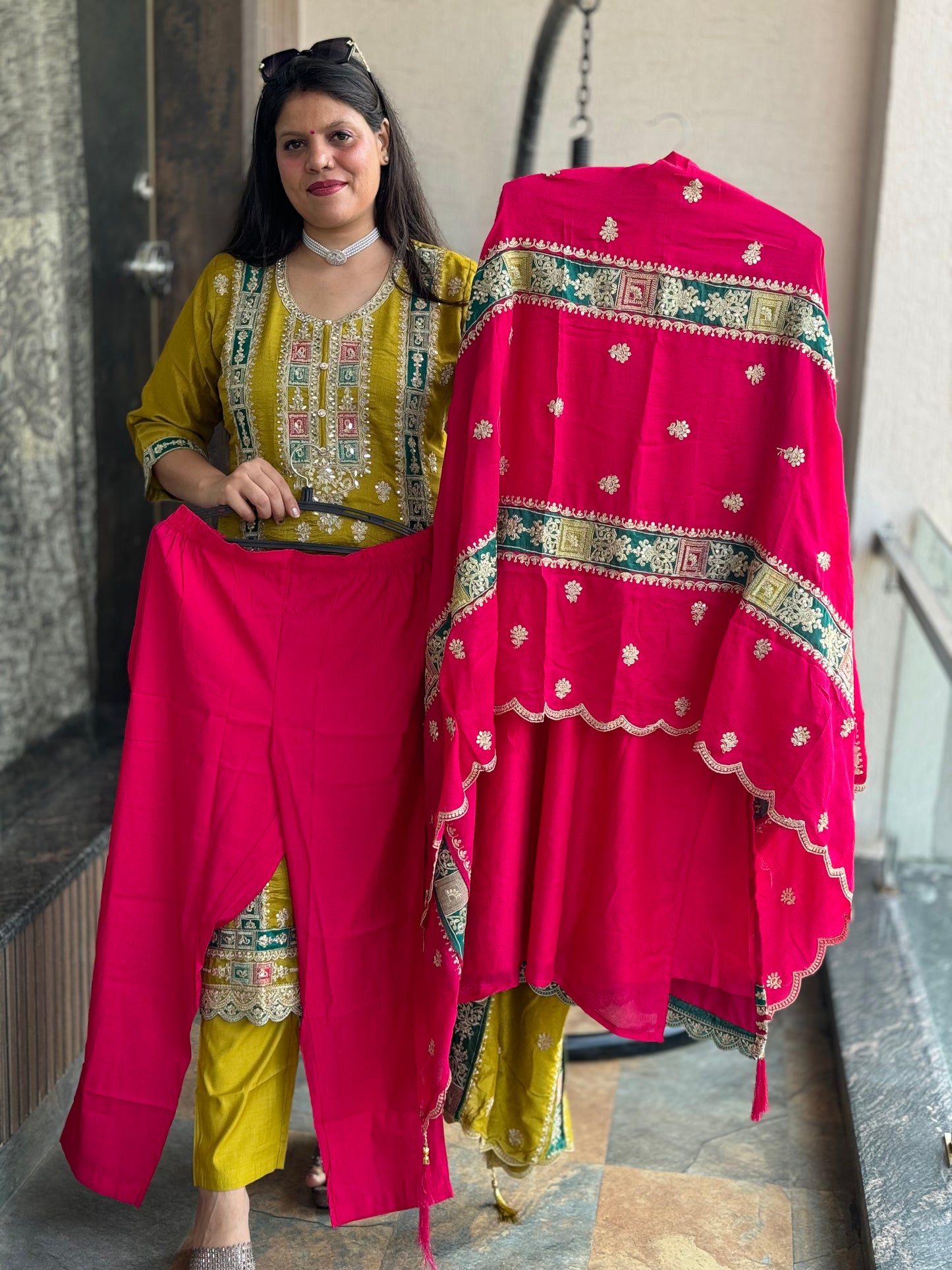 INDIPHEHNAWA WEDDING SPECIAL HEAVY EMBROIDRY WORK CHINON SUIT