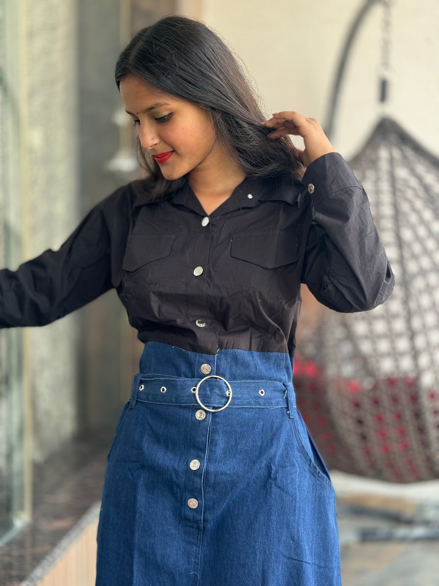 WESTERN DENIM DRESS WITH SHIRT ATTACHED