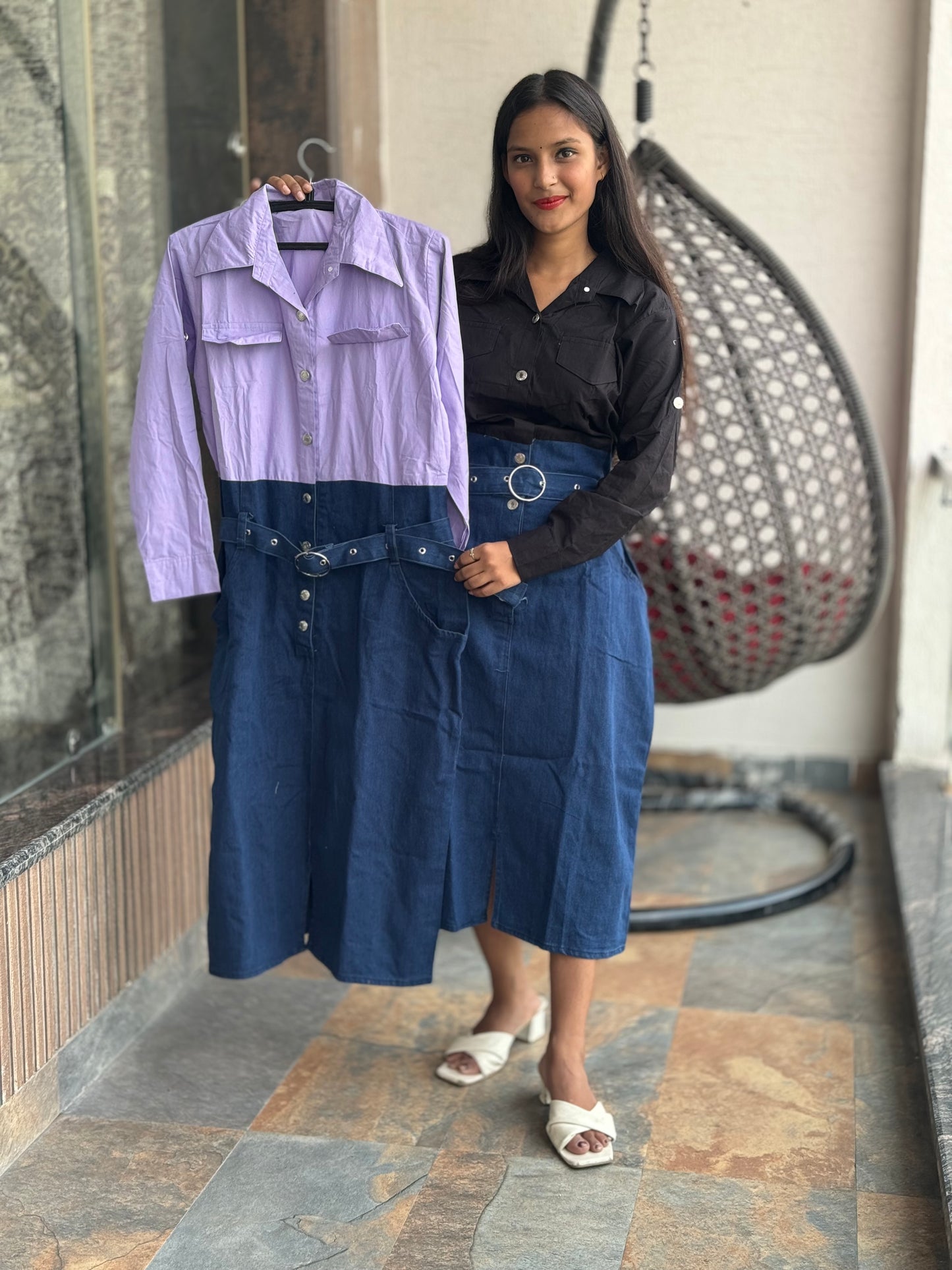 WESTERN DENIM DRESS WITH SHIRT ATTACHED