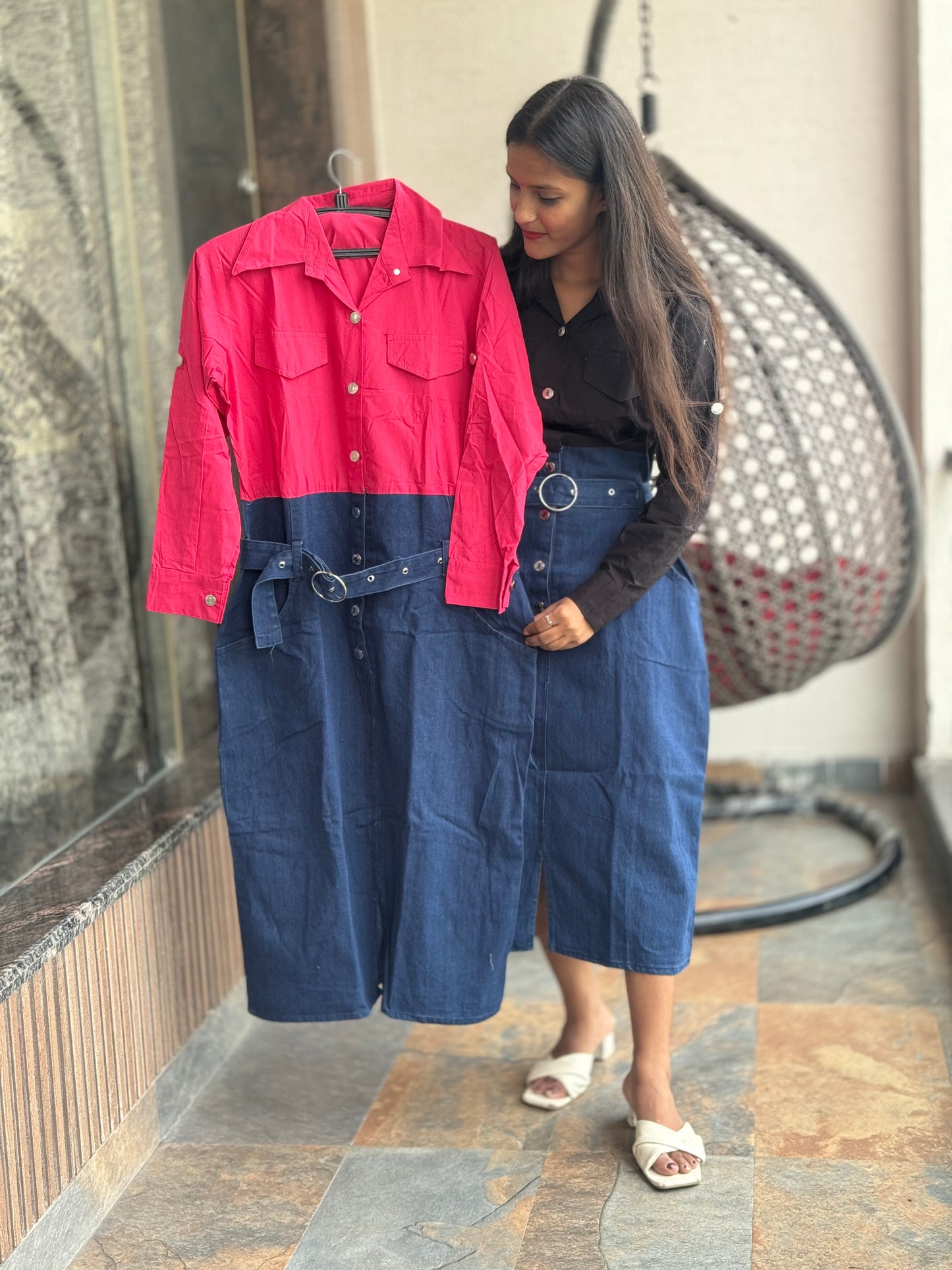 WESTERN DENIM DRESS WITH SHIRT ATTACHED