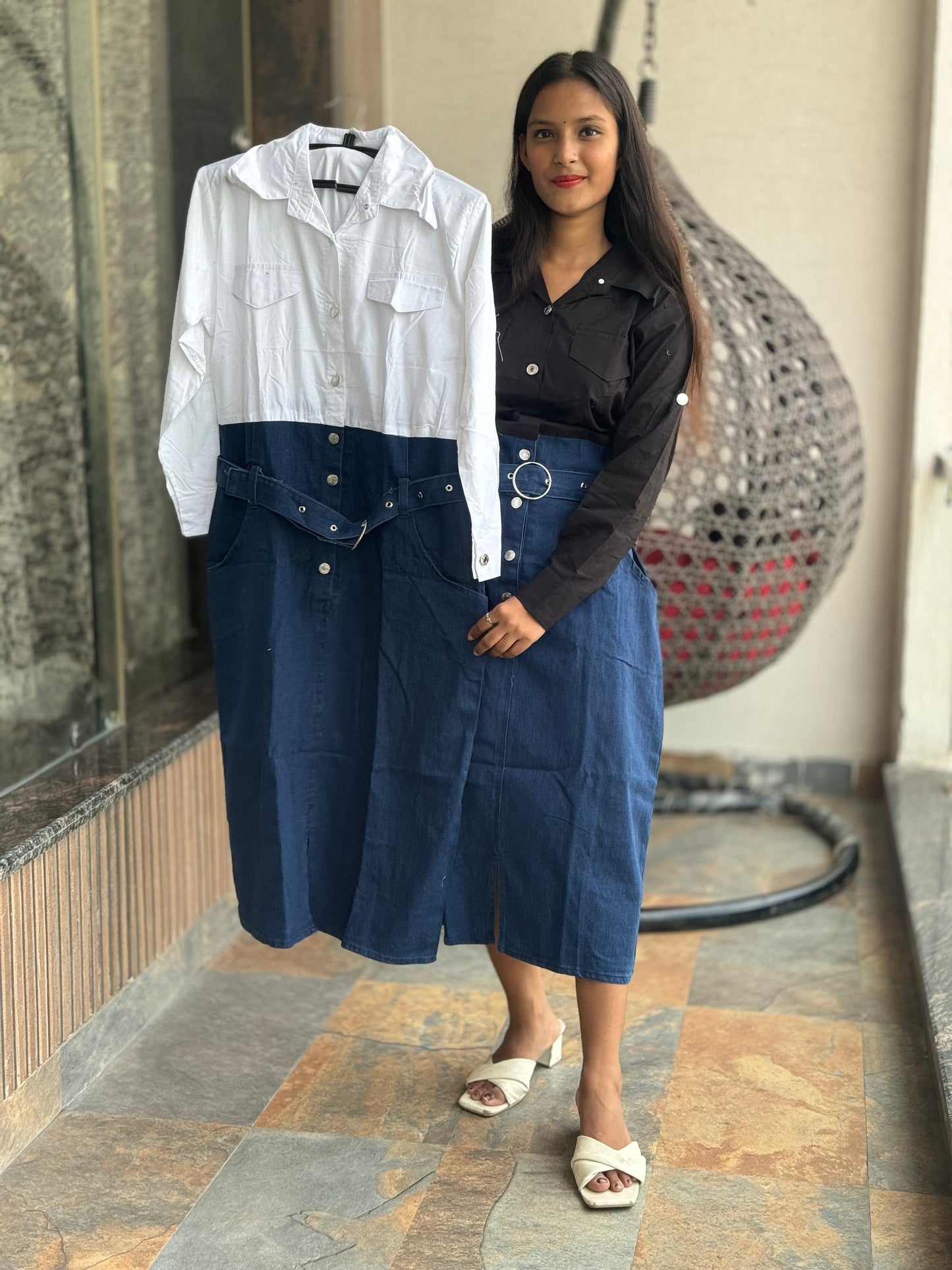 WESTERN DENIM DRESS WITH SHIRT ATTACHED